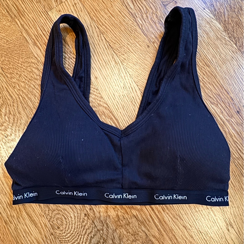 4/$30 Calvin Klein black Ribbed Logo-Trim Bralette Sz Medium
